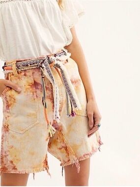 Free People Apricot Tie-Dye Shorts